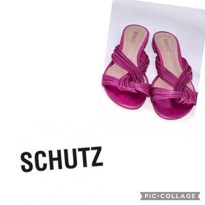 SCHUTZ “Khayla” Metallic Pink Leather Sandals - Size 8B
